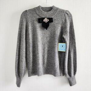 CeCe Bow Puff Sleeve Sweater S Gray NWT